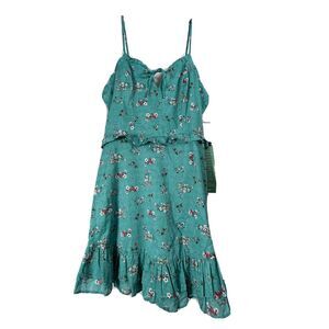 City Triangles Dress Juniors 7 Teal Floral Spaghetti‎ Strap Spring Easter NWT